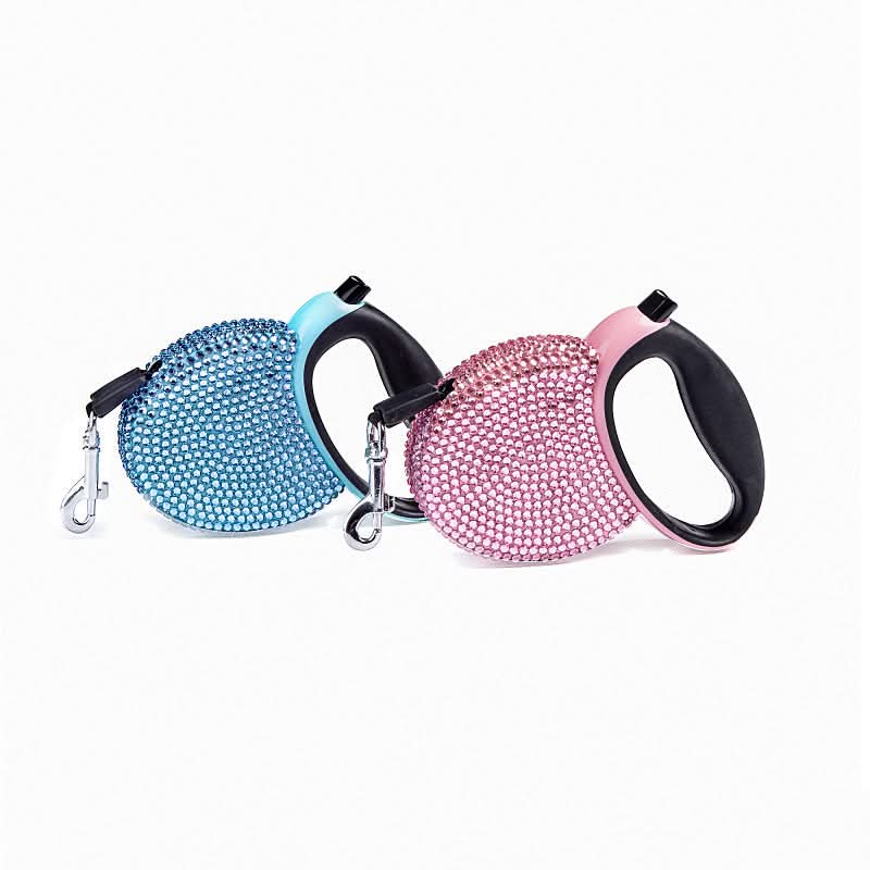 Trela retráctil de luxo com brilhantes para cães e gatos pequenos - Fioriscas