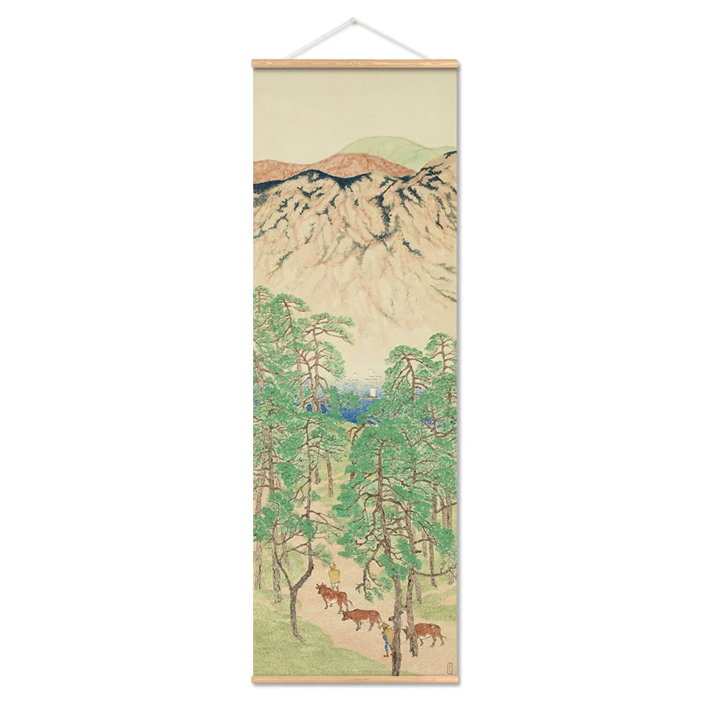 Japanese Ou-Mi Ukiyoe Scroll Print Poster Landscape Wall Art Pictures Living Room Vintage Painting Farmhouse Home Decor