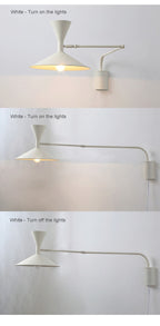 Lampada da parete NovaSwing, braccio orientabile, con spina e paralume satinato