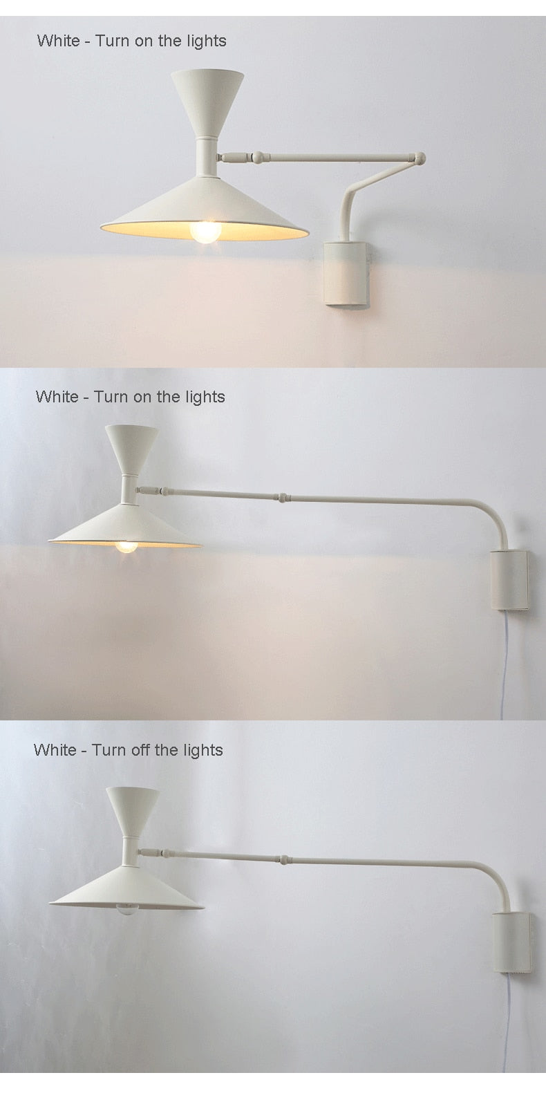 Lampada da parete NovaSwing, braccio orientabile, con spina e paralume satinato