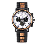Orologio da uomo in legno TimberLuxe con incisione, resistente all’acqua fino a 3 ATM