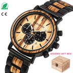 Orologio da uomo in legno TimberLuxe con incisione, resistente all’acqua fino a 3 ATM