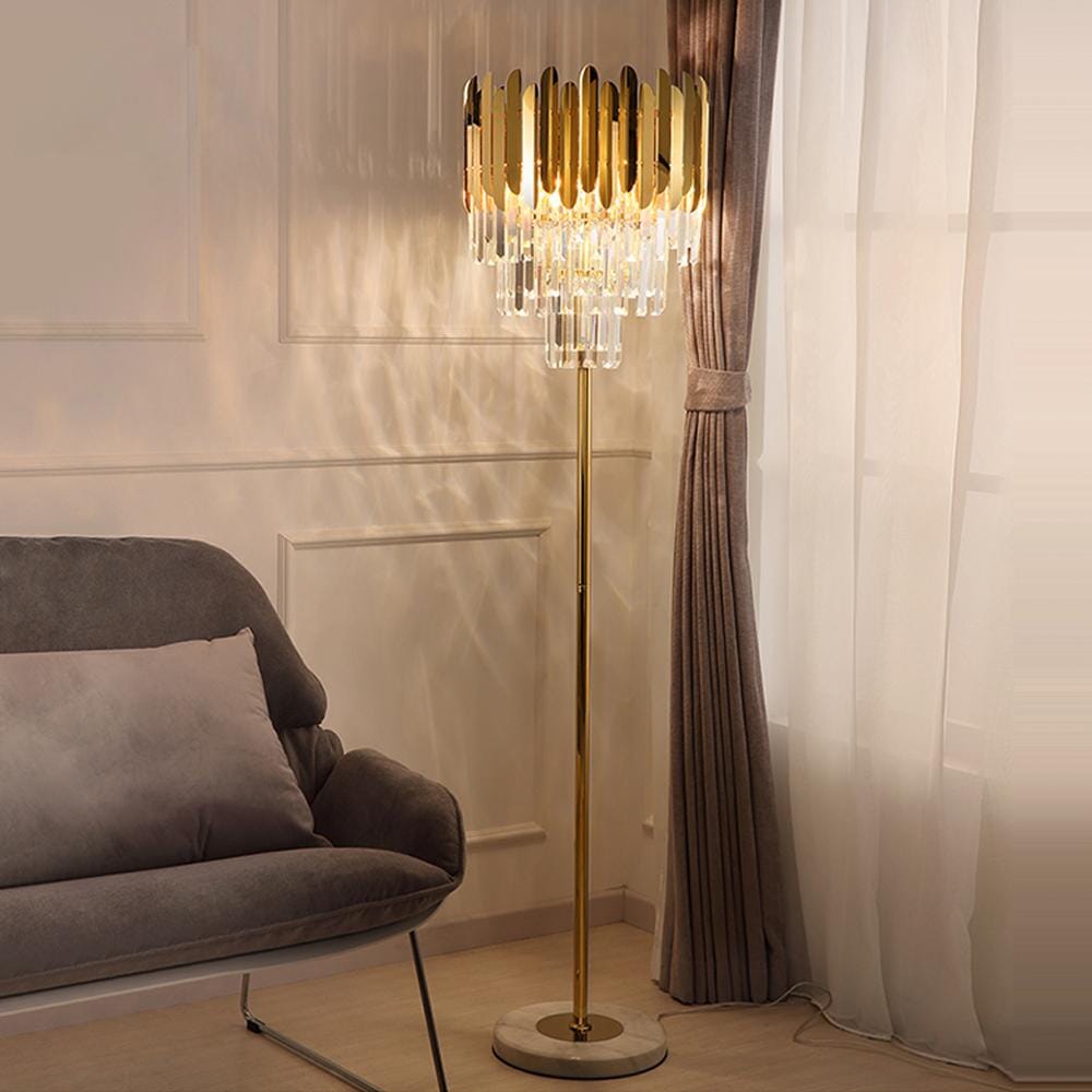 Elyra Crystal Accent Floor & Table Lamp, Modern Stainless Steel