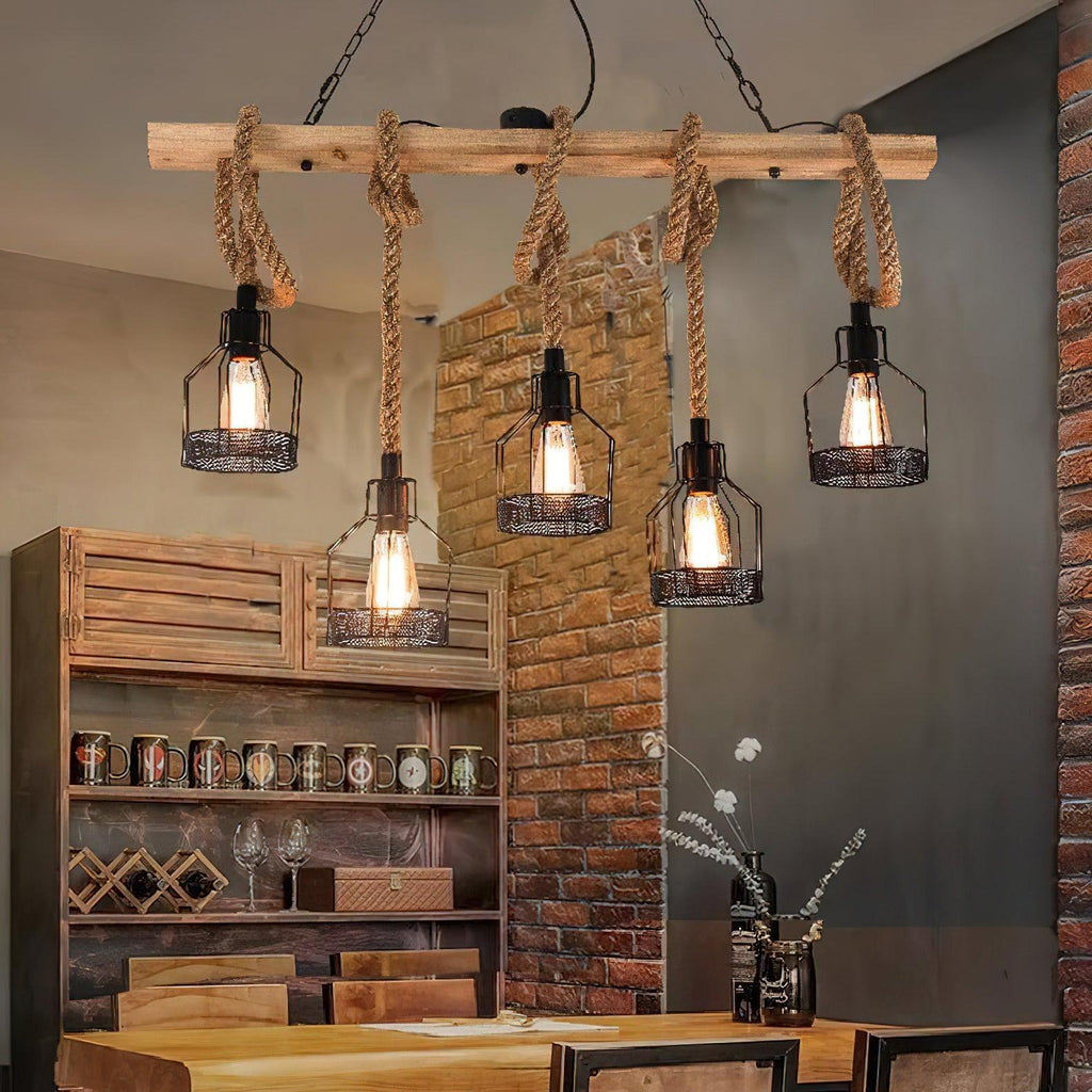Lampadario industriale Quoro a forma di granata in corda di canapa | Fioriscas