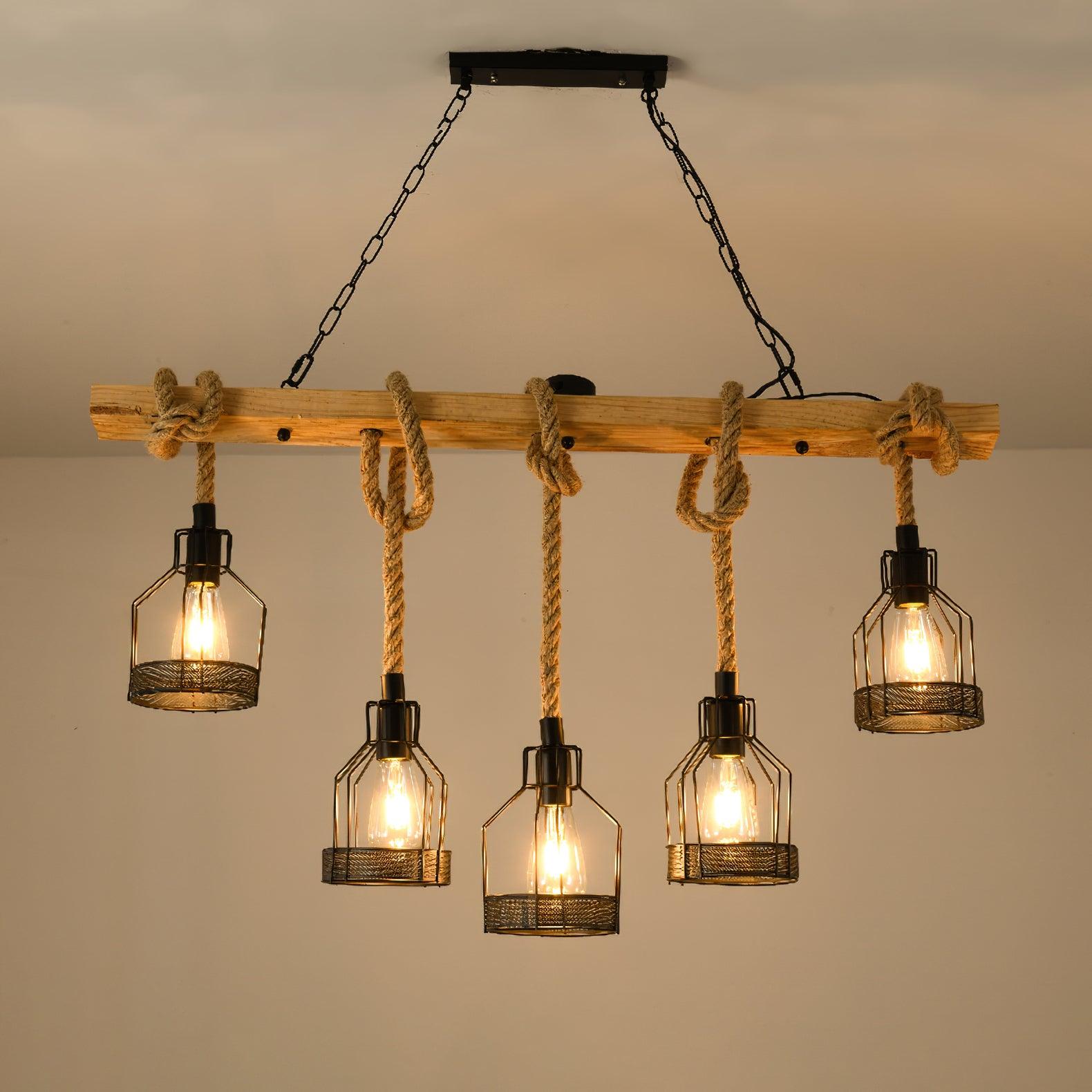 Lampadario industriale Quoro a forma di granata in corda di canapa | Fioriscas