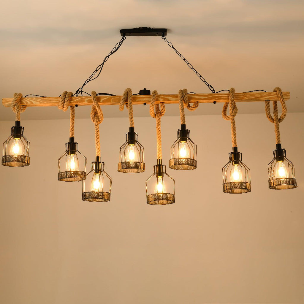 Lampadario industriale Quoro a forma di granata in corda di canapa | Fioriscas