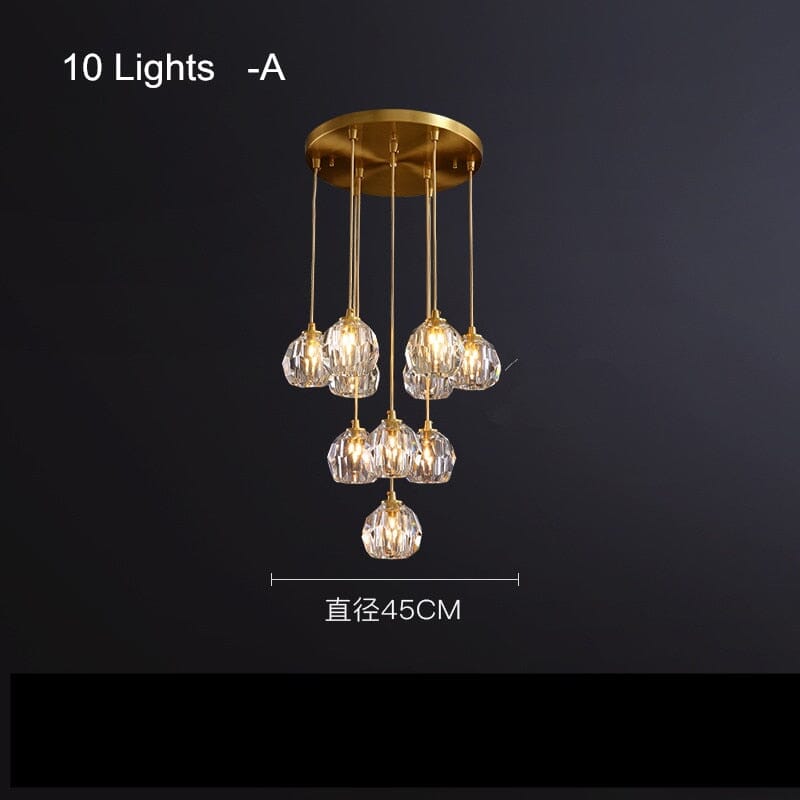Luminara Crystal Ball Chandelier, Polished Copper Ceiling Light