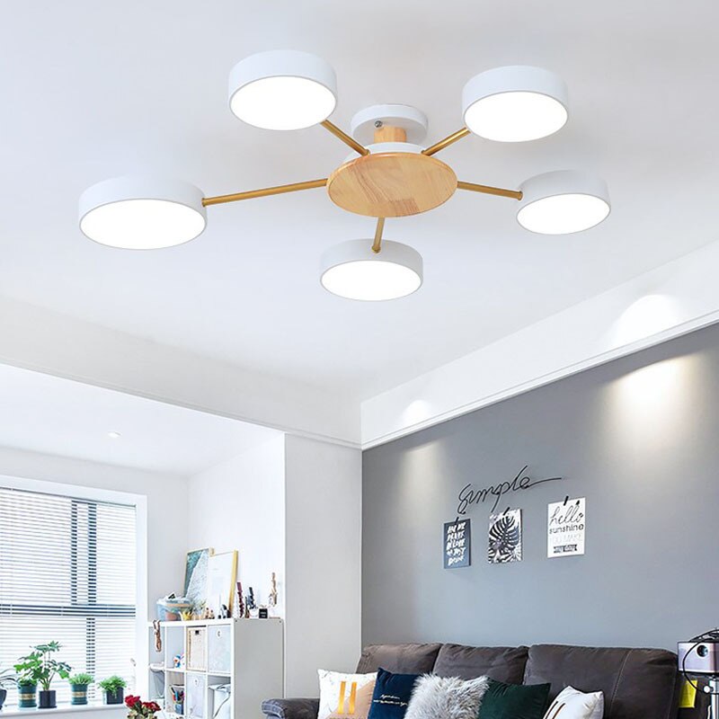 Luminax LED-kattokruunu puusta ja raudasta makuu- ja olohuoneisiin
