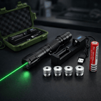 Laserpointer med høj effekt, USB-genopladelig, grøn stråle på 2.000 meter