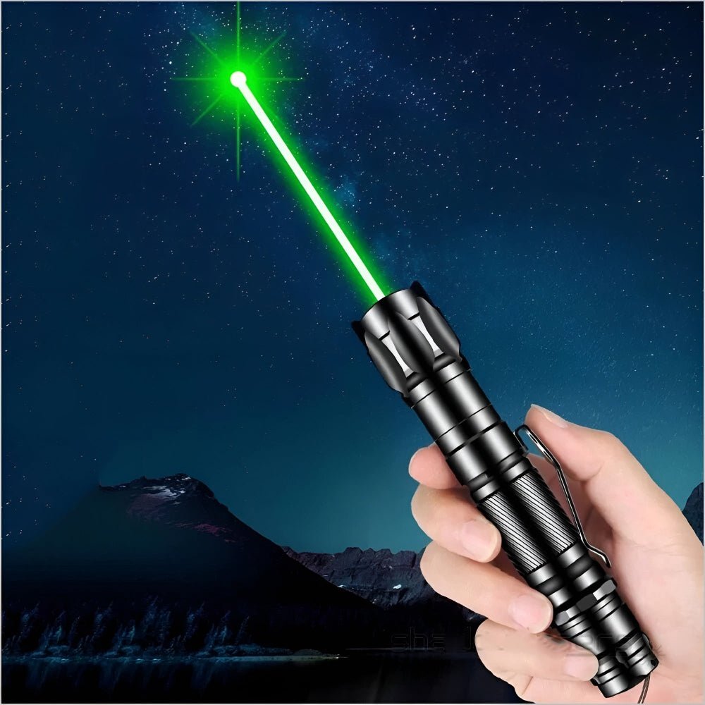 Laserpointer med høj effekt, USB-genopladelig, grøn stråle på 2.000 meter