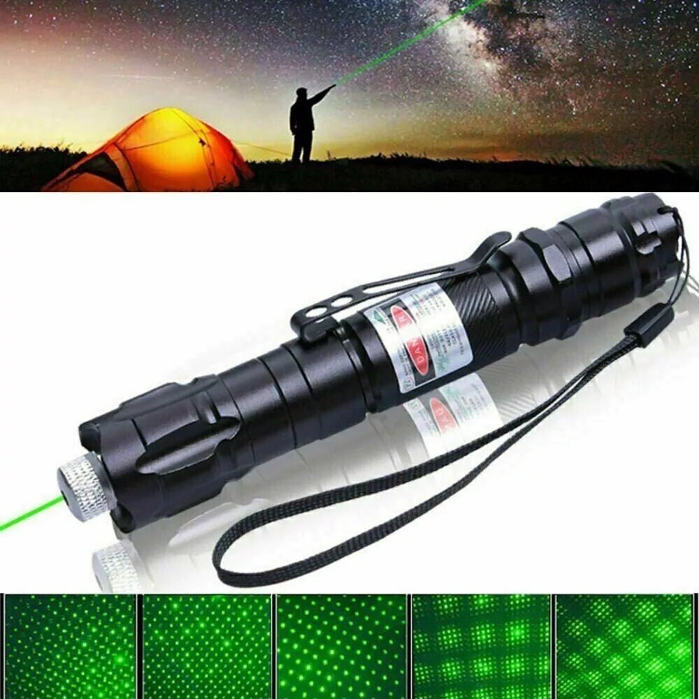 Laserpointer med høj effekt, USB-genopladelig, grøn stråle på 2.000 meter