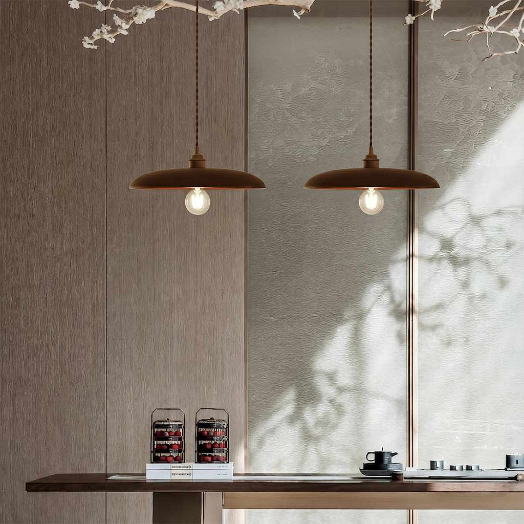 Lampada a sospensione WoodLumen a cupola con accenti in ottone e luce calda
