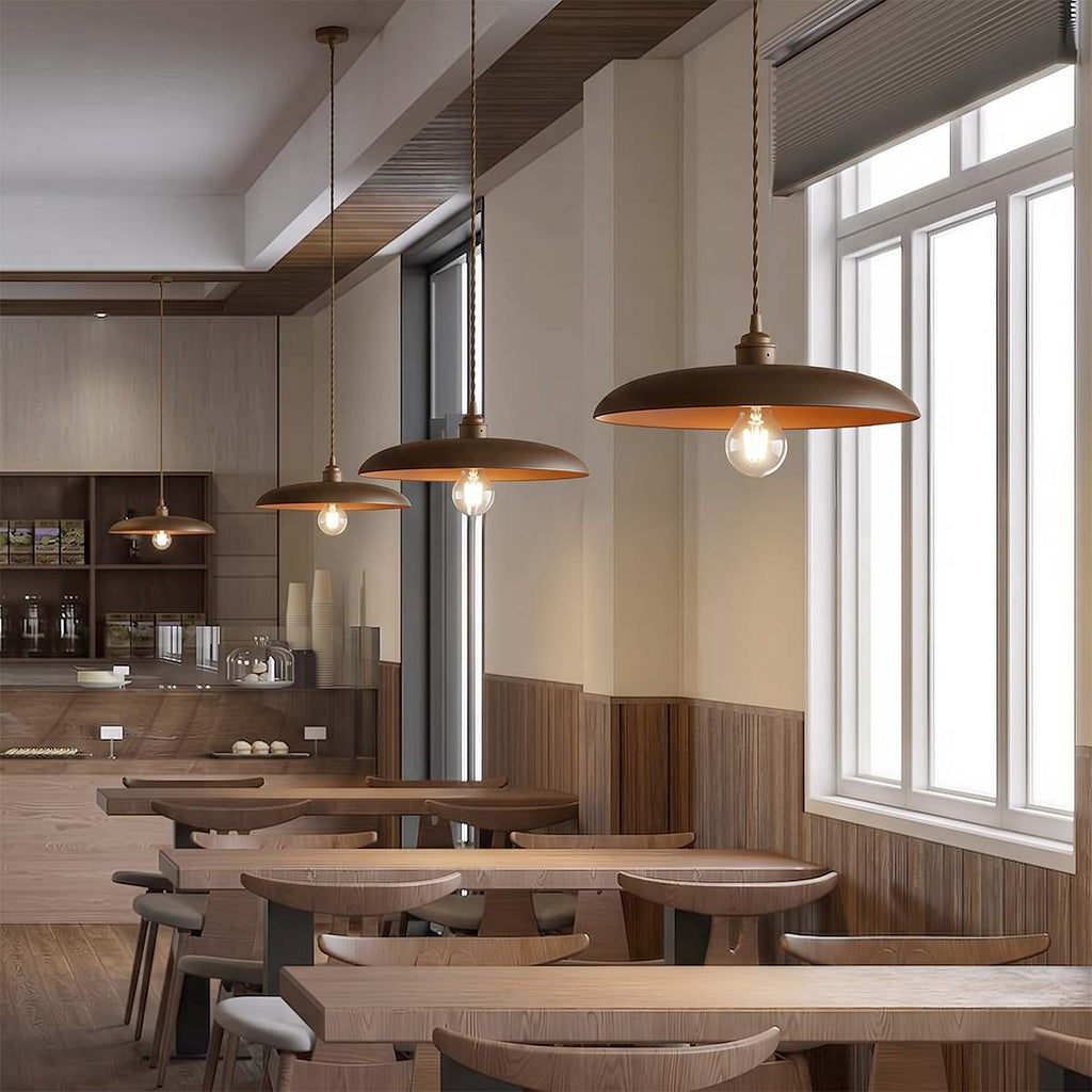 Lampada a sospensione WoodLumen a cupola con accenti in ottone e luce calda