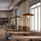 Lampada a sospensione WoodLumen a cupola con accenti in ottone e luce calda