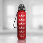 Sticlă sport HydrsalHero cu marcaje orare și pai, capacitate de 1 litru pentru hidratare | Fioriscas