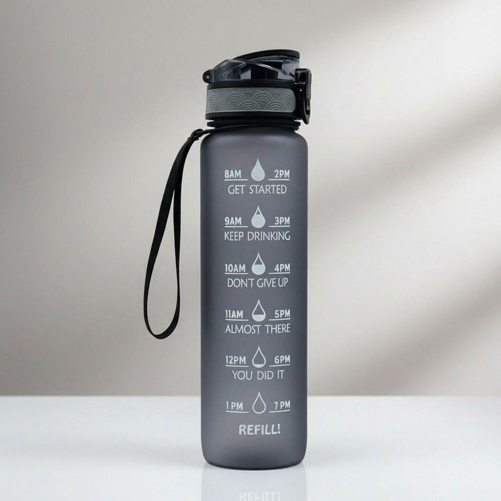 Sticlă sport HydrsalHero cu marcaje orare și pai, capacitate de 1 litru pentru hidratare | Fioriscas