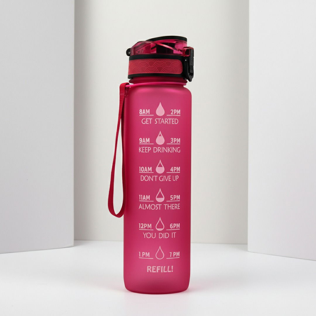 Sticlă sport HydrsalHero cu marcaje orare și pai, capacitate de 1 litru pentru hidratare | Fioriscas