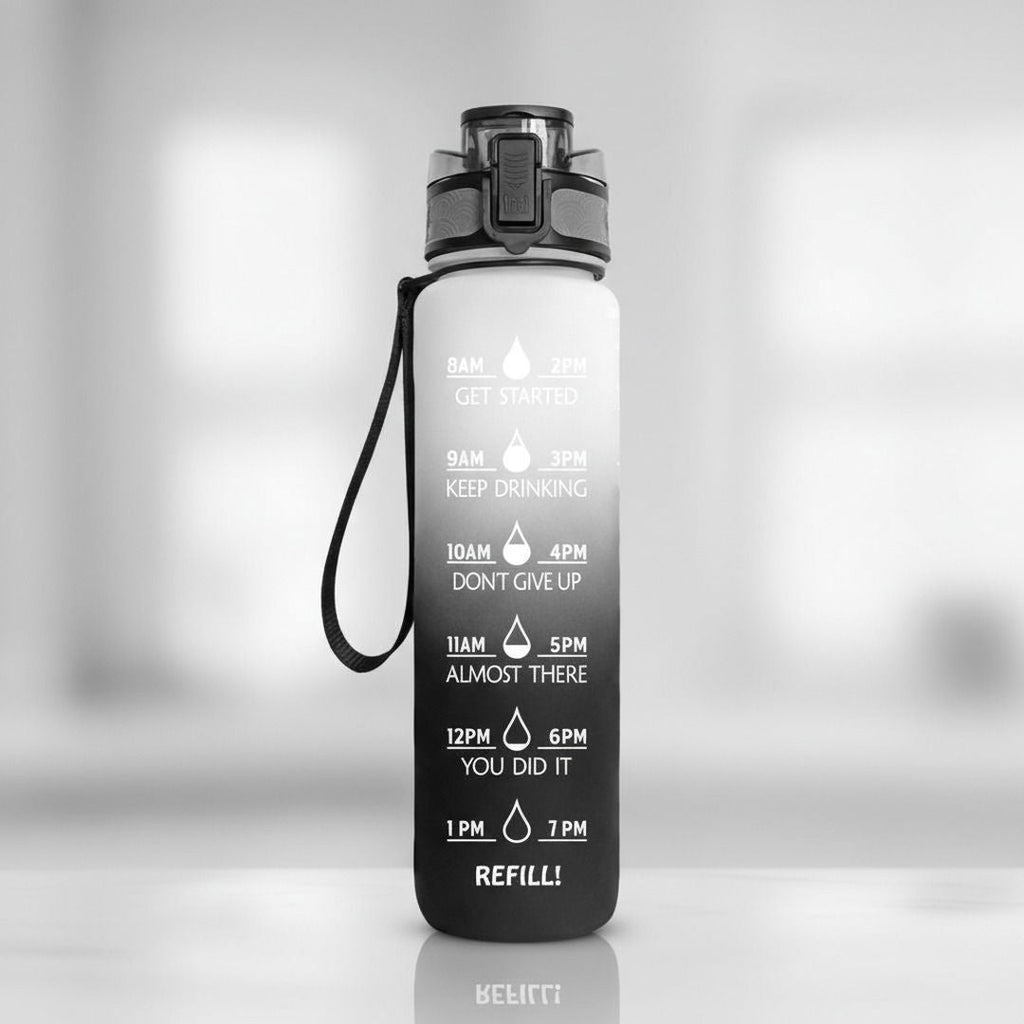 Sticlă sport HydrsalHero cu marcaje orare și pai, capacitate de 1 litru pentru hidratare | Fioriscas