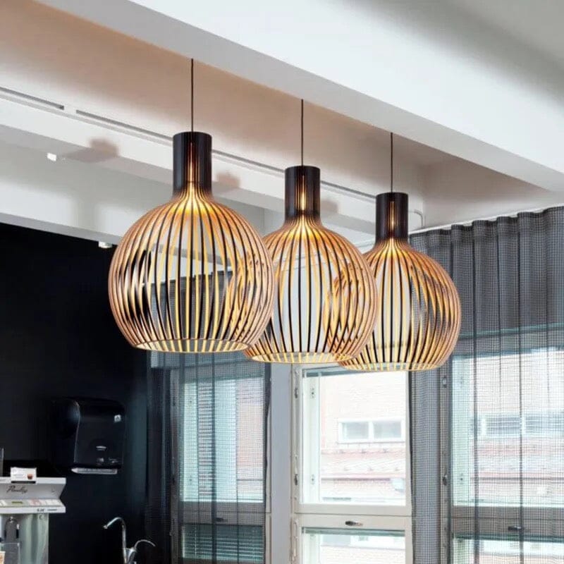 Nordhaven-bambuspendellampe med burdesign, justerbar ledning, 3 størrelser