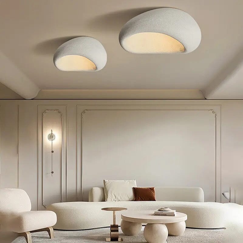 Wabi-Sabi Ceiling Light With Fabric Shade And Nickel Finish