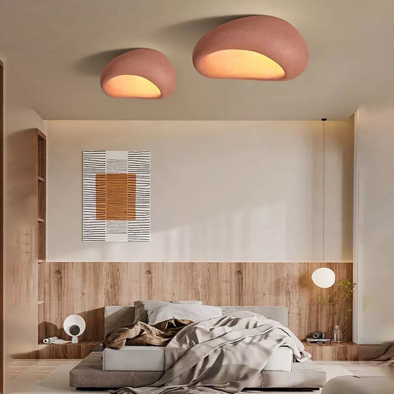 Wabi-Sabi Ceiling Light With Fabric Shade And Nickel Finish