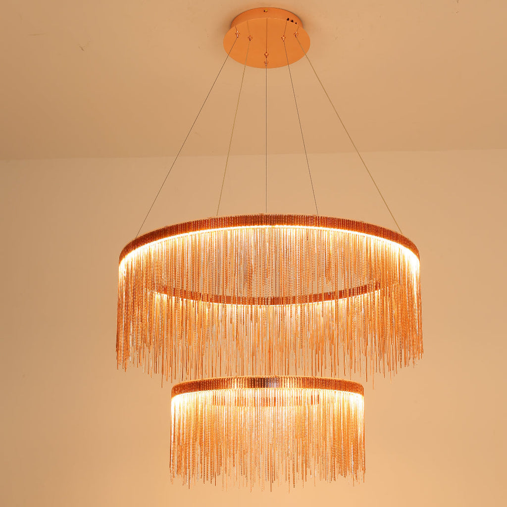 Arisha Quasten-Ketten Art Deco Pendelleuchte Silber/Gold Wohnzimmer/Flur | Fioriscas