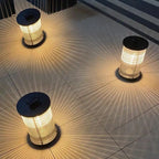 Marinell Ribbed-Glass Outdoor Lantern, Solar Or Electric, Waterproof