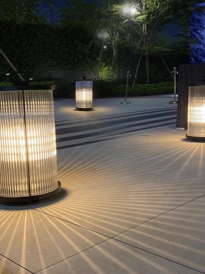 Marinell Ribbed-Glass Outdoor Lantern, Solar Or Electric, Waterproof