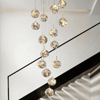 LuminaOrb Staircase Chandelier With Glass Orb Cluster, Warm LED Glow