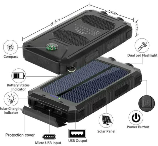 LyraCharge Waterproof Solar Power Bank, 30000mAh, IP67 Rated