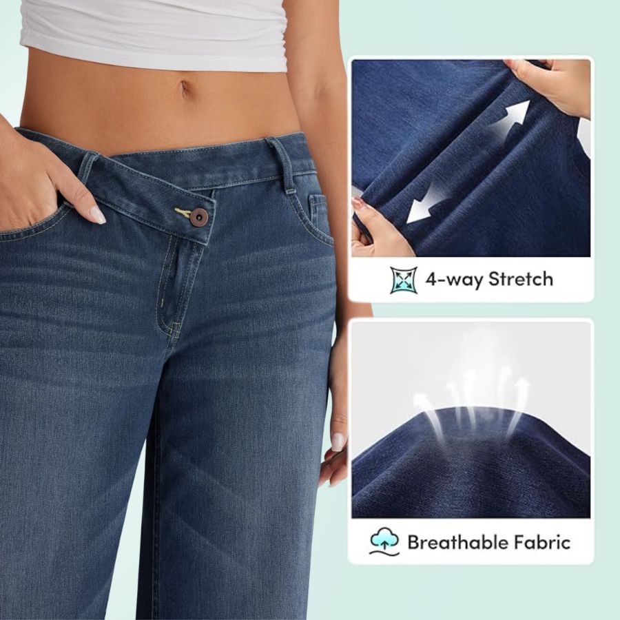 Blugi elastici asimetrici cu talie joasă FlexFit Secret pentru femei | Fioriscas