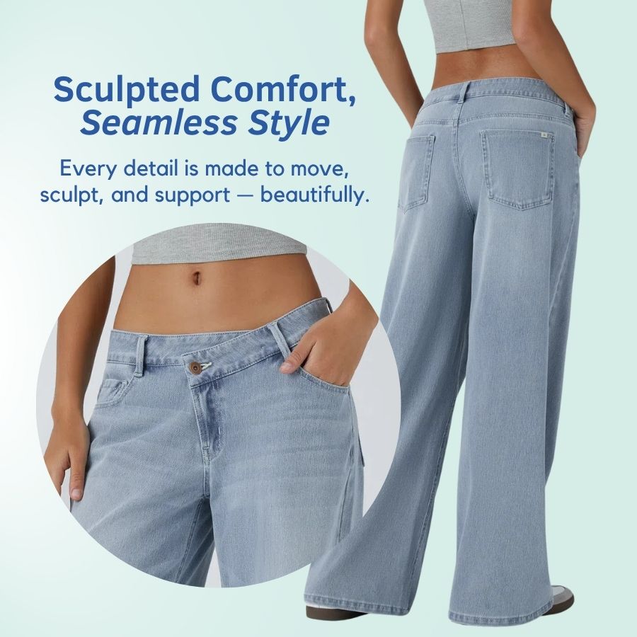 Blugi elastici asimetrici cu talie joasă FlexFit Secret pentru femei | Fioriscas