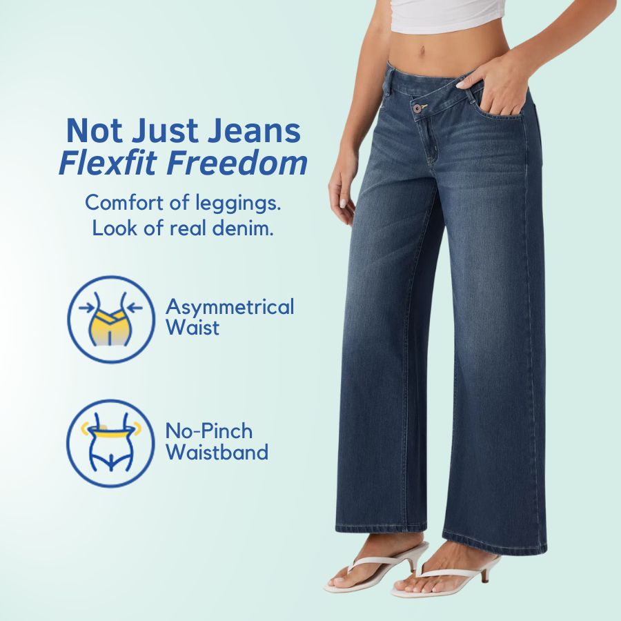 Blugi elastici asimetrici cu talie joasă FlexFit Secret pentru femei | Fioriscas
