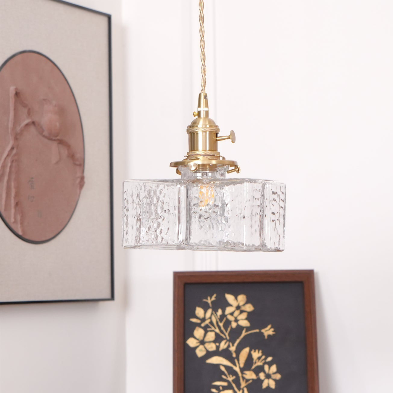 Ovely vintage glas messing hamret pendellampe | Fioriscas