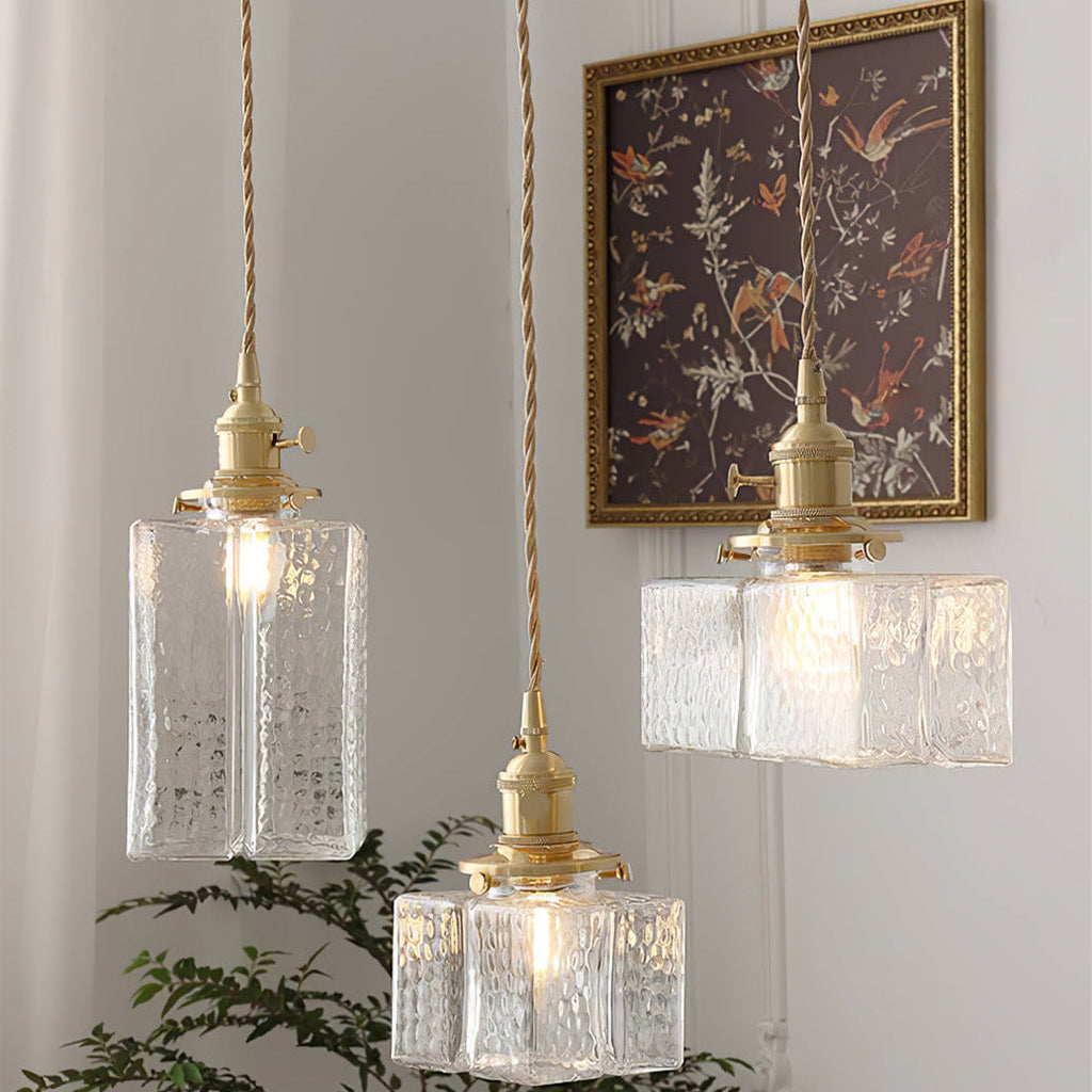 Ovely vintage glas messing hamret pendellampe | Fioriscas