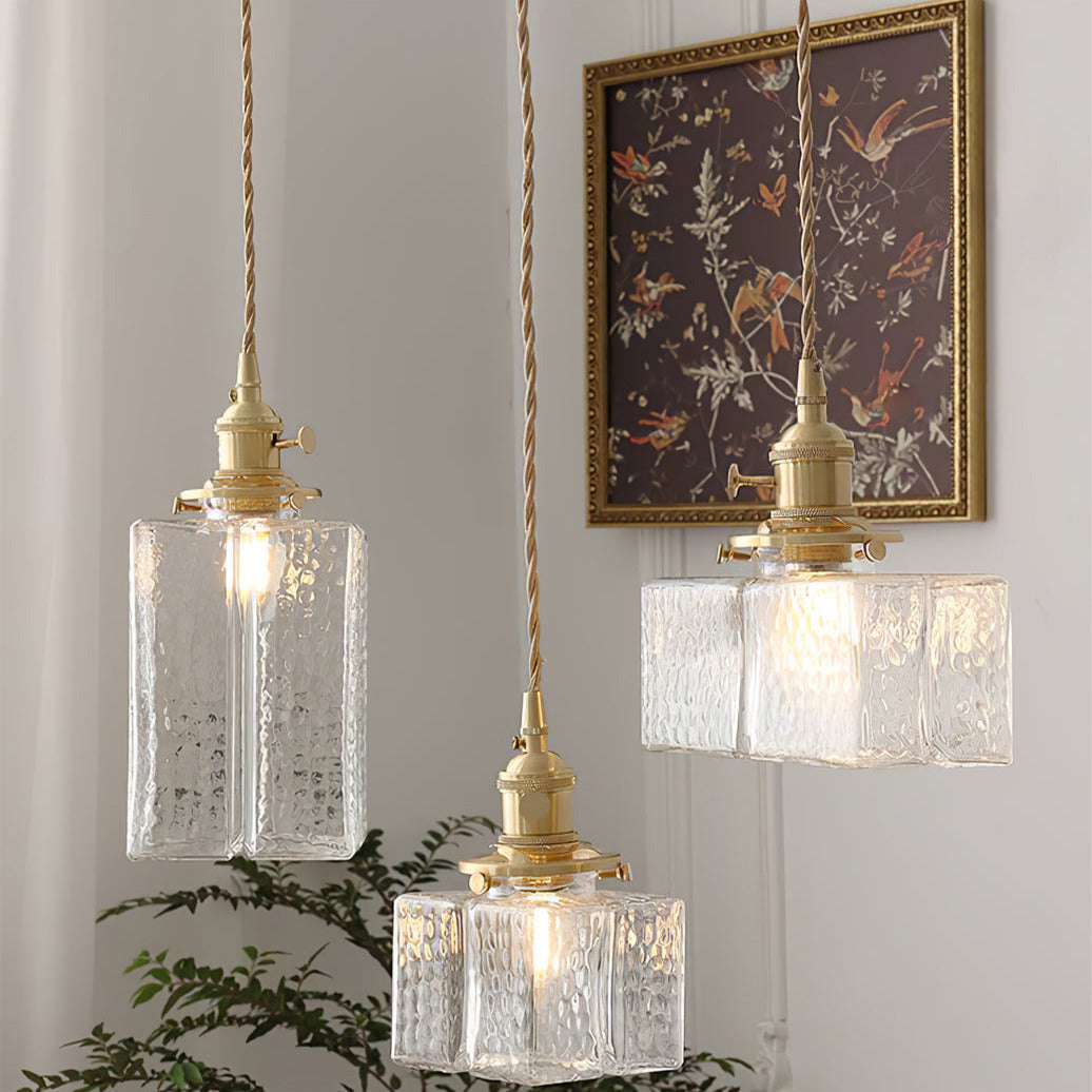 Ovely vintage glas messing hamret pendellampe | Fioriscas