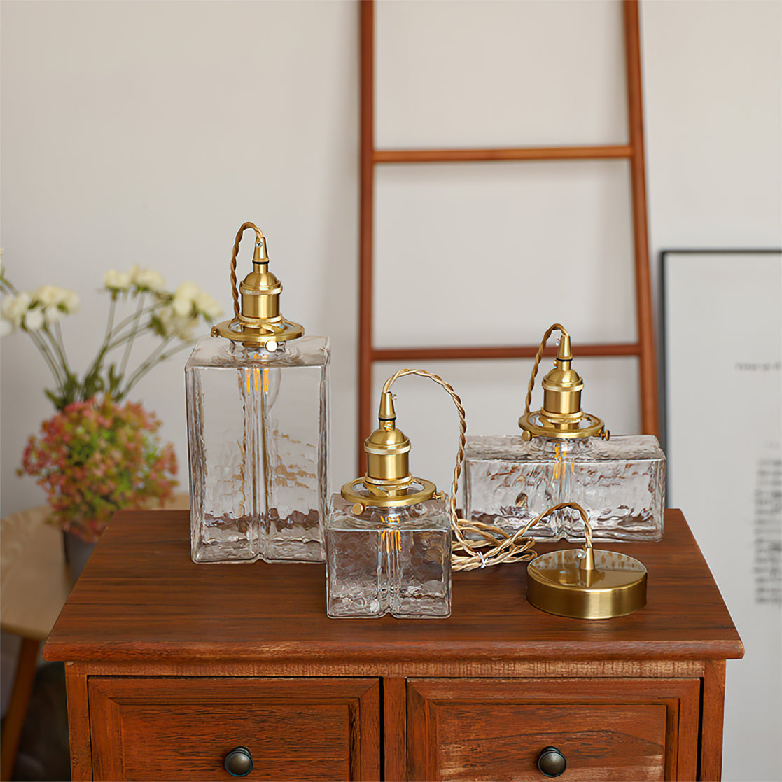 Ovely vintage glas messing hamret pendellampe | Fioriscas