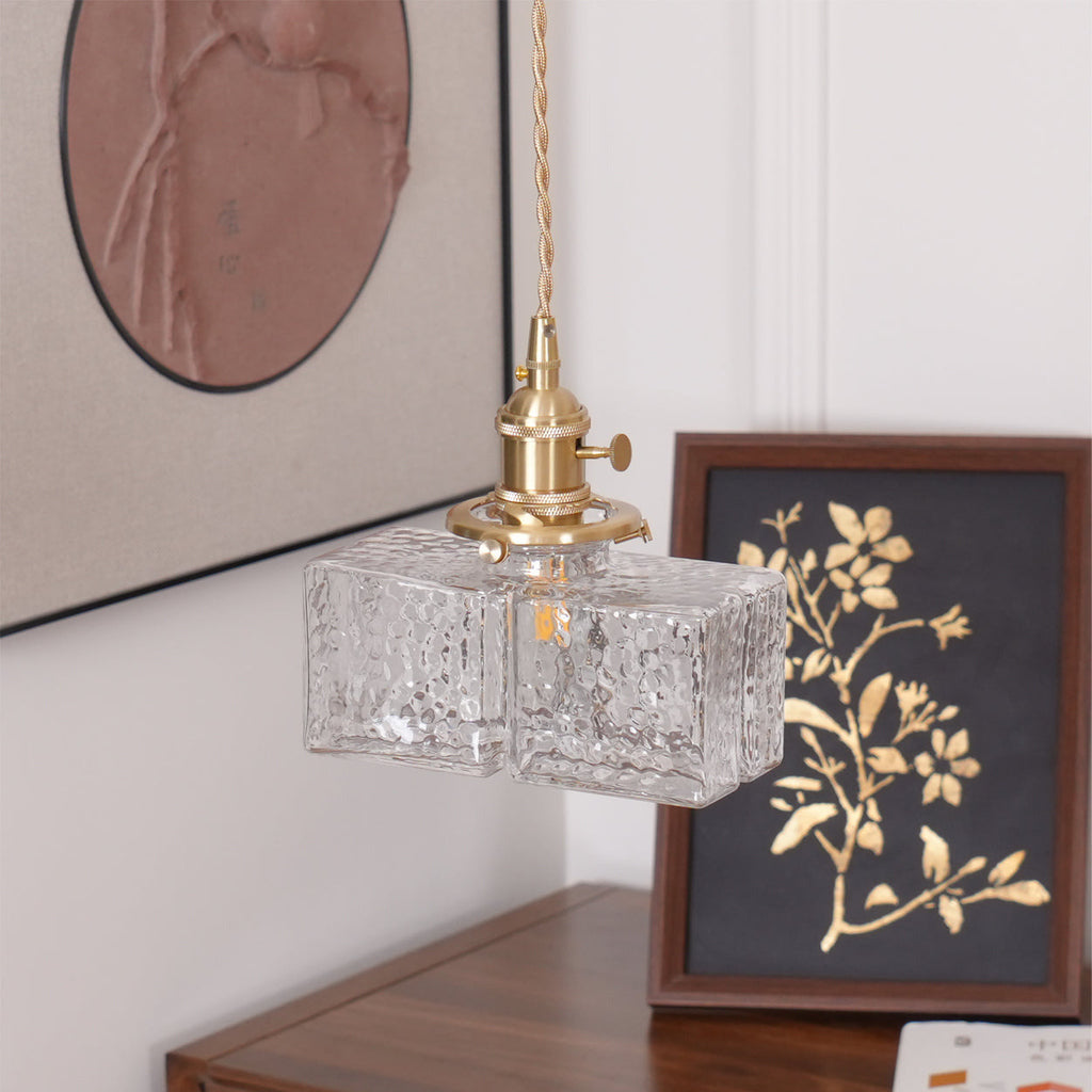 Ovely vintage glas messing hamret pendellampe | Fioriscas