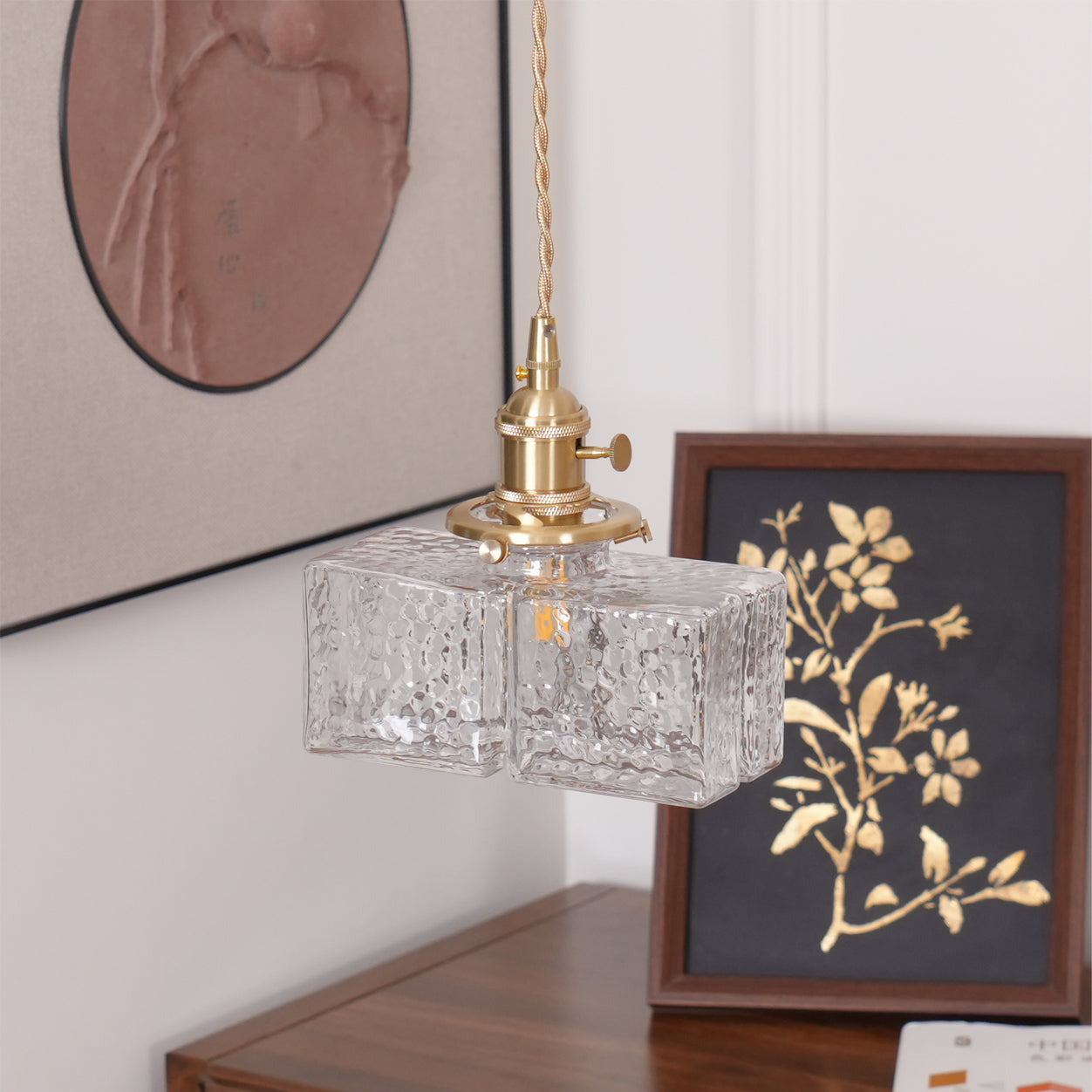 Ovely vintage glas messing hamret pendellampe | Fioriscas