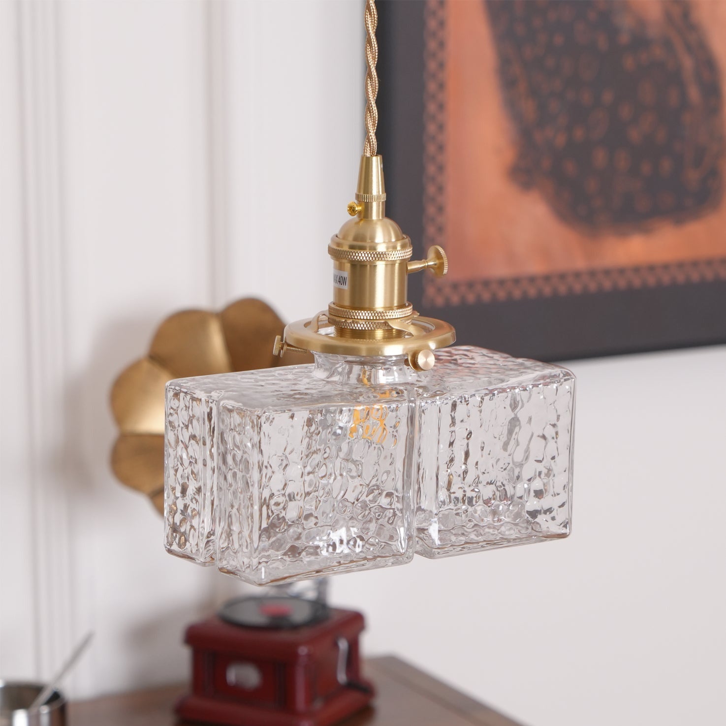 Ovely vintage glas messing hamret pendellampe | Fioriscas