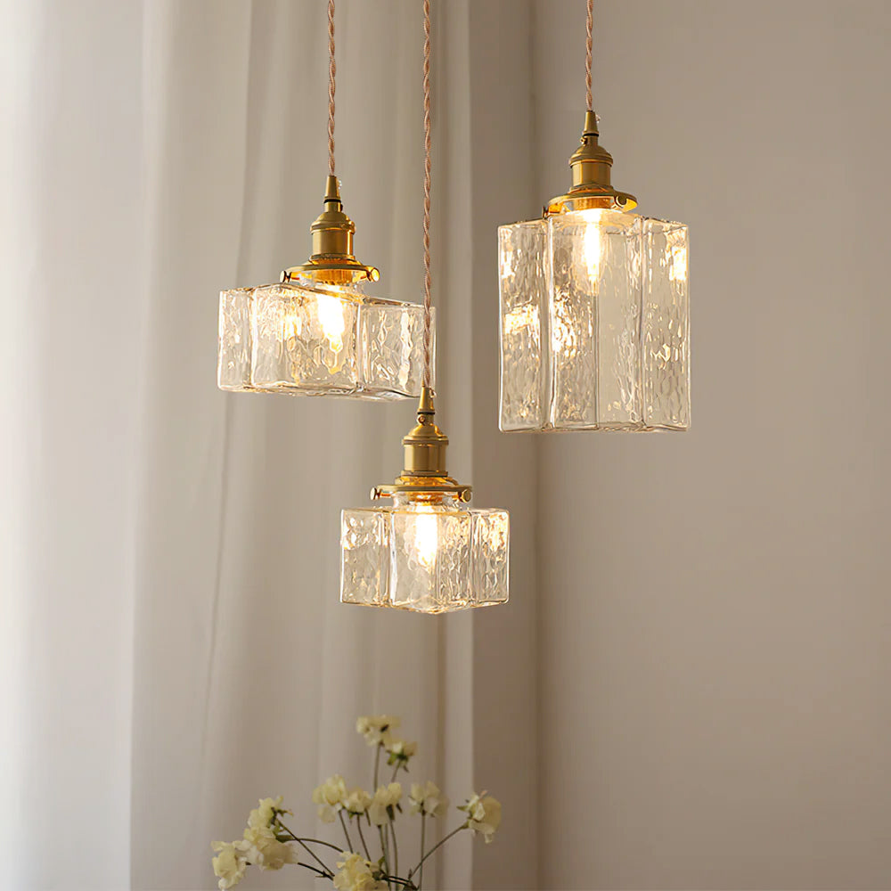 Ovely vintage glas messing hamret pendellampe | Fioriscas