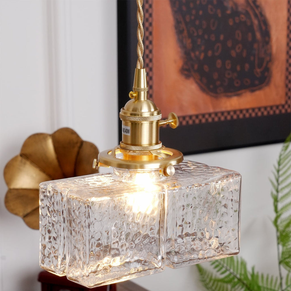Ovely vintage glas messing hamret pendellampe | Fioriscas