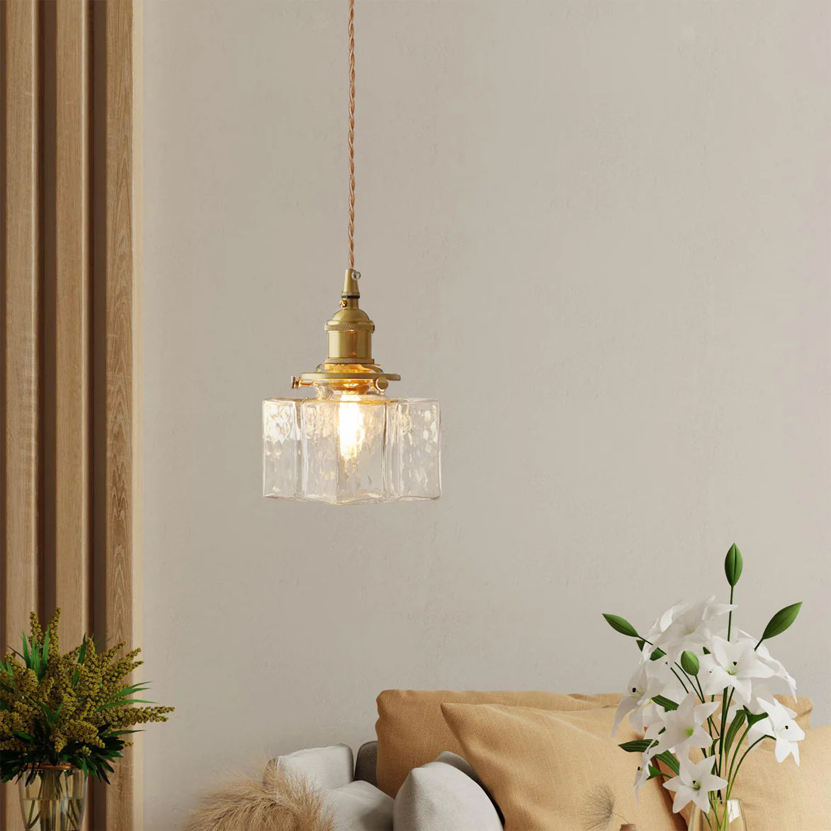 Ovely vintage glas messing hamret pendellampe | Fioriscas