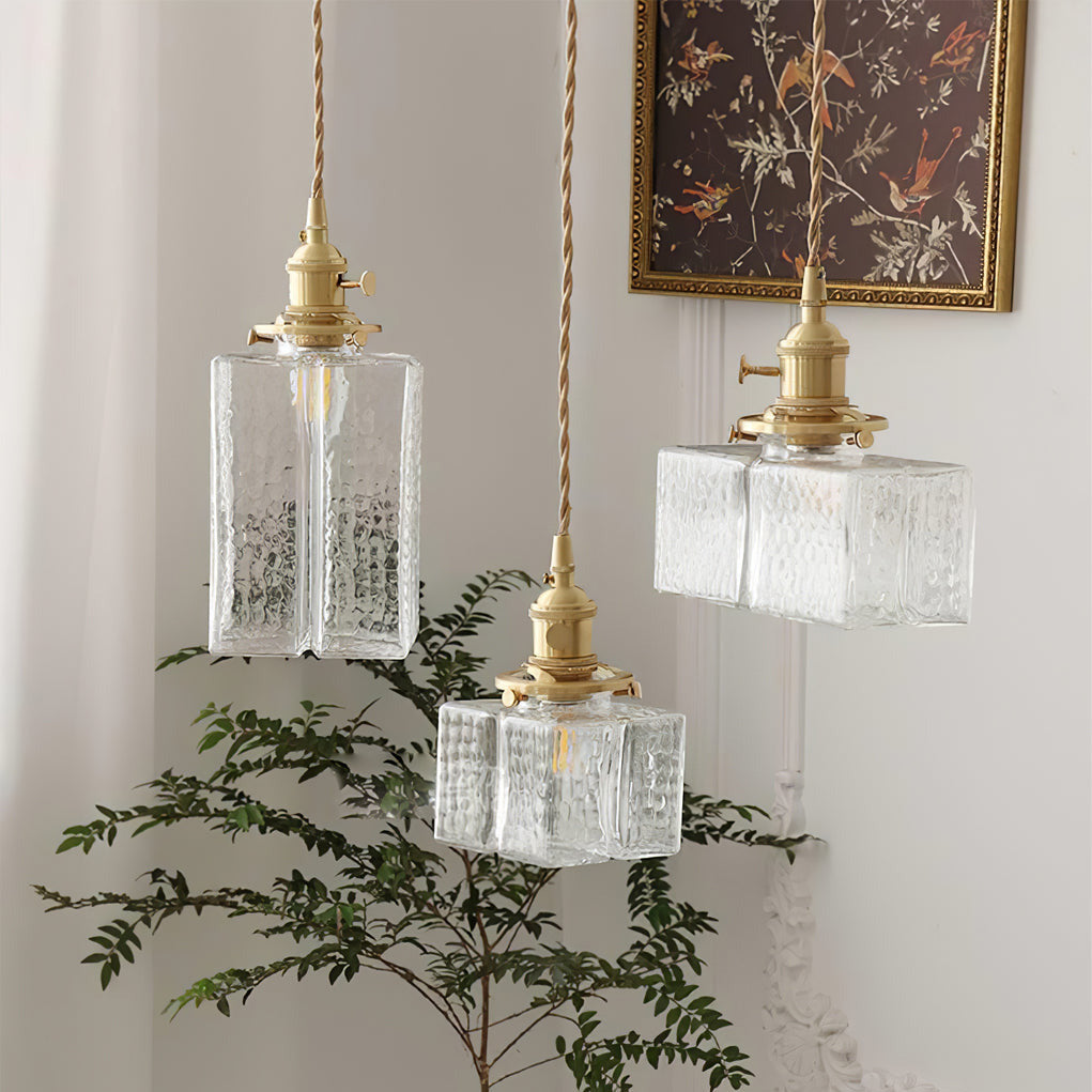 Ovely vintage glas messing hamret pendellampe | Fioriscas