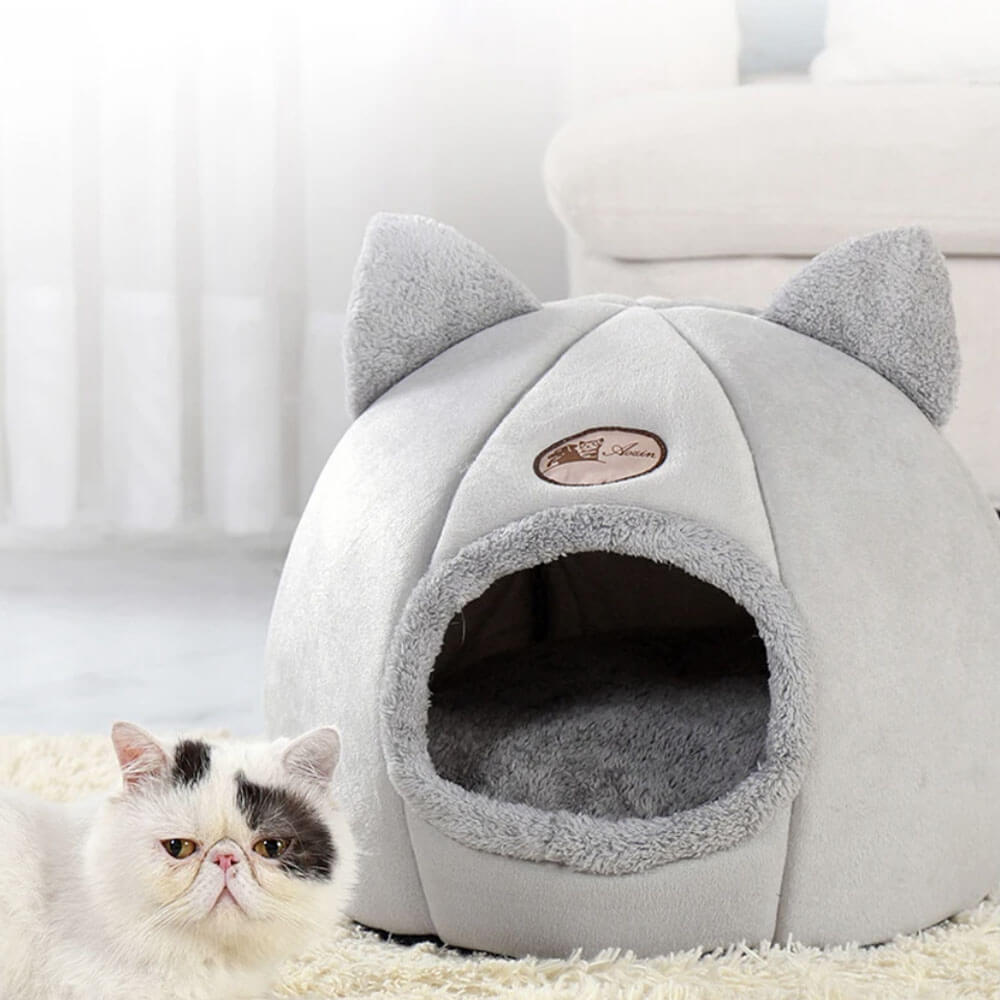 Cama de peluche para gatos em três tamanhos, com algodão PP macio e design amovível, para gatos de interior | Fioriscas