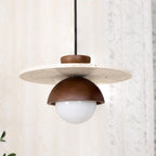 Lampada a sospensione Ritta con globo in vetro e travertino | Fioriscas