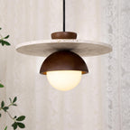 Lampada a sospensione Ritta con globo in vetro e travertino | Fioriscas
