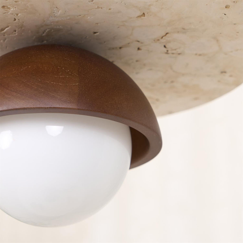 Lampada a sospensione Ritta con globo in vetro e travertino | Fioriscas