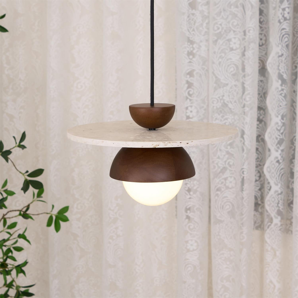 Lampada a sospensione Ritta con globo in vetro e travertino | Fioriscas