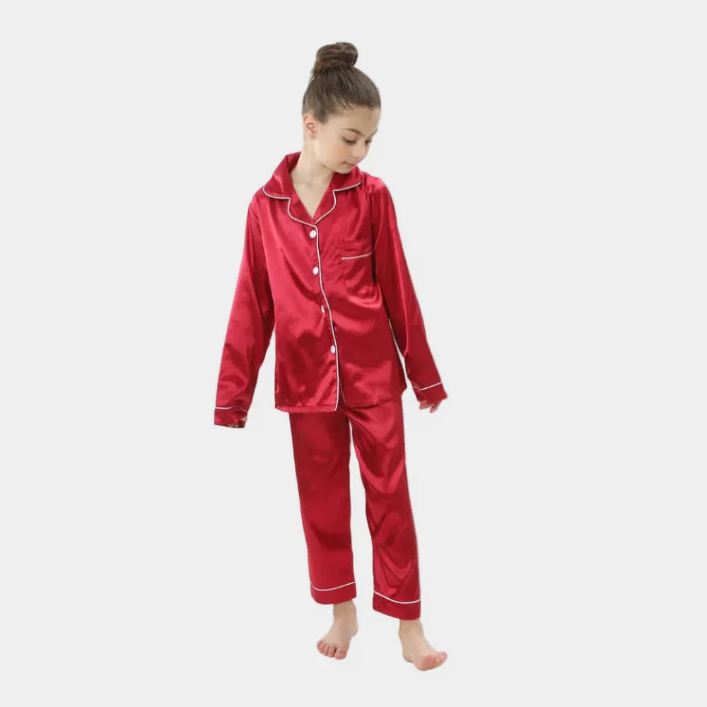 Åndbare silkepyjamaser til børn, lange og korte sæt, 3-14 år